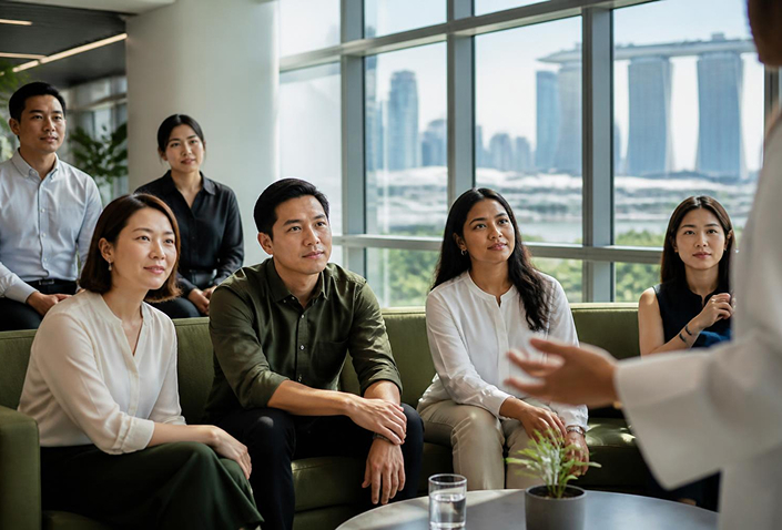 Employees listening to a workplace sleep health talk in Singapore